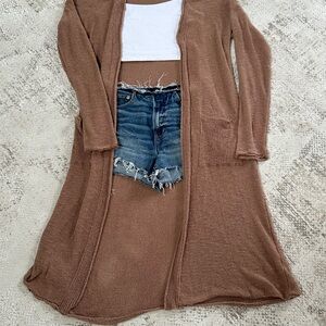 Brown Open-Front Cardigan Sweater Duster